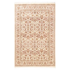 Handgeknüpfter orientalischer Mogul Elfenbeinfarbener Teppich, Unikat