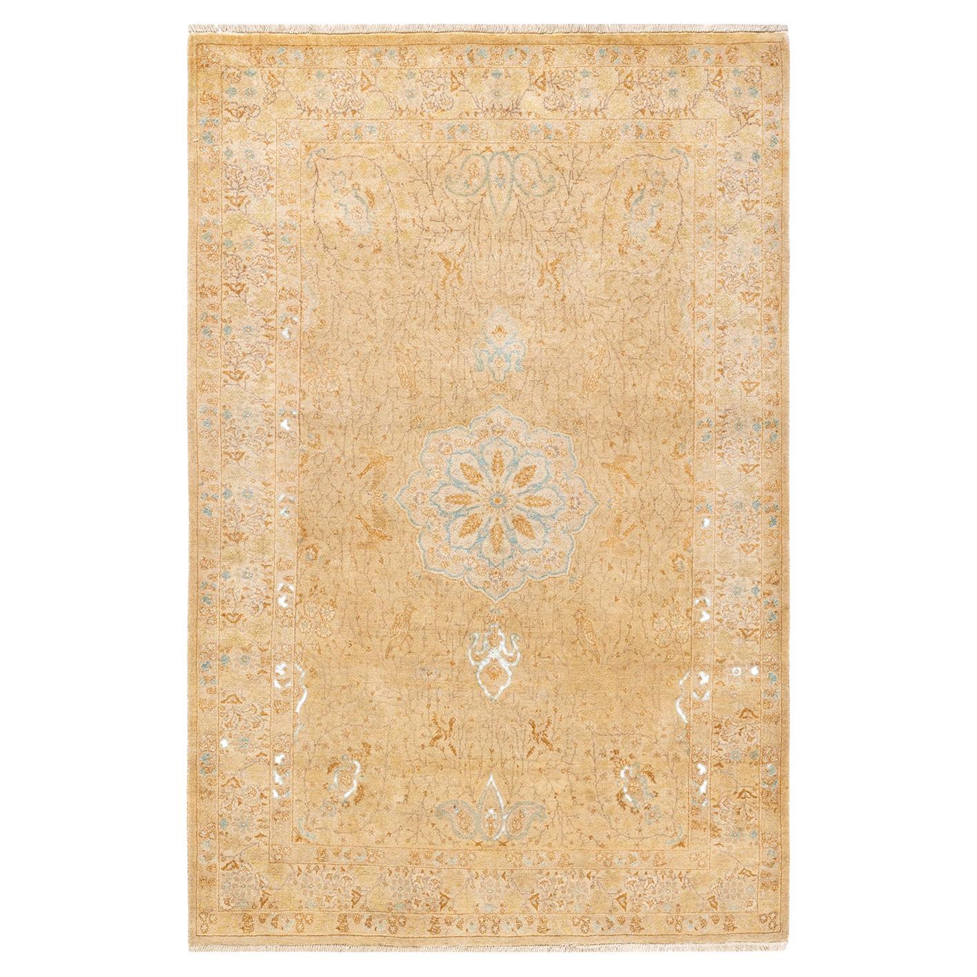 One-Of-A-Kind Hand Knotted Oriental Mogul Ivory Area Rug