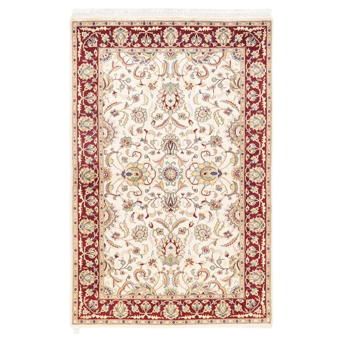 One-Of-A-Kind Hand Knotted Oriental Mogul Ivory Area Rug 4' 2" x 6' 5" For Sale