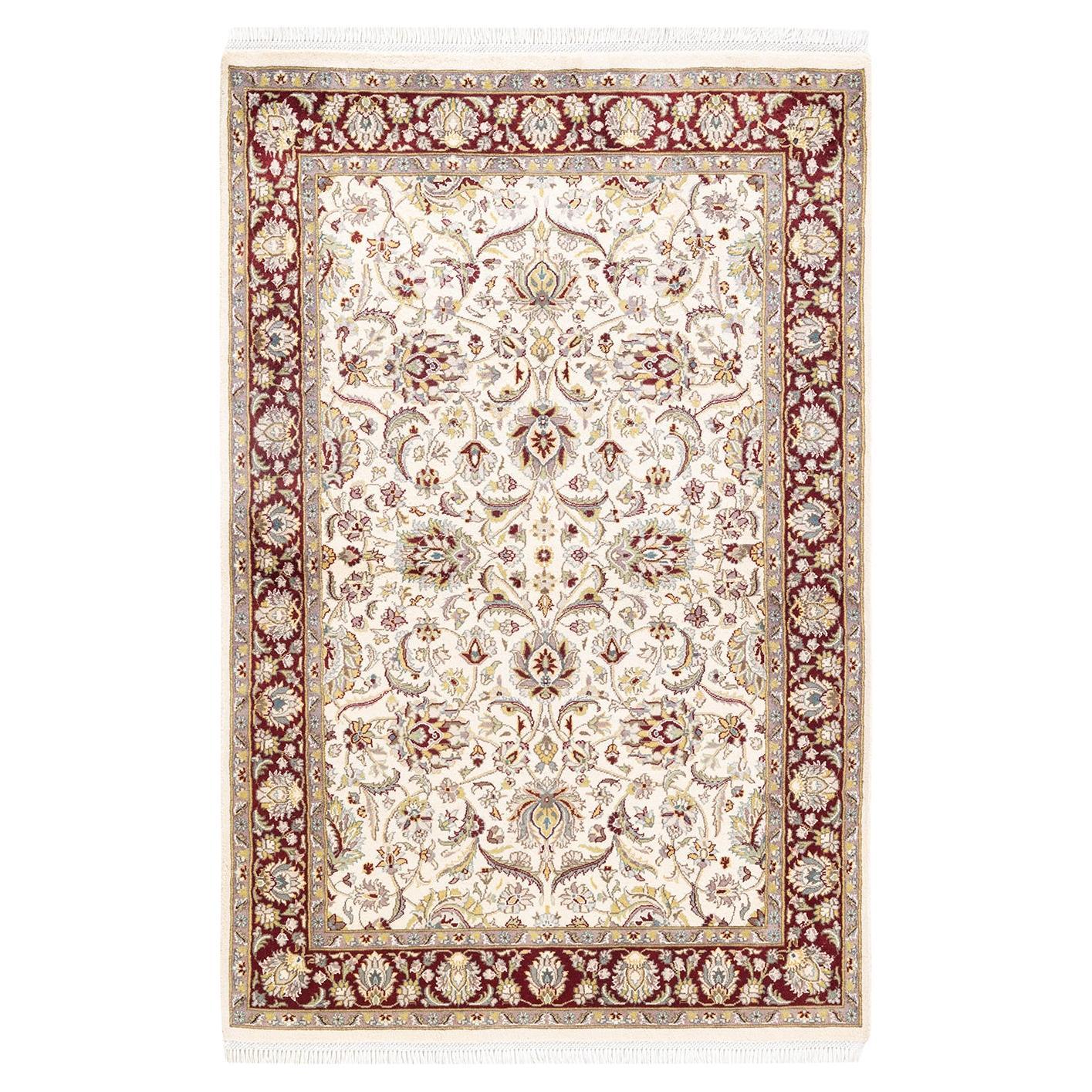One-Of-A-Kind Hand Knotted Oriental Mogul Ivory Area Rug 4' 2" x 6' 5" For Sale