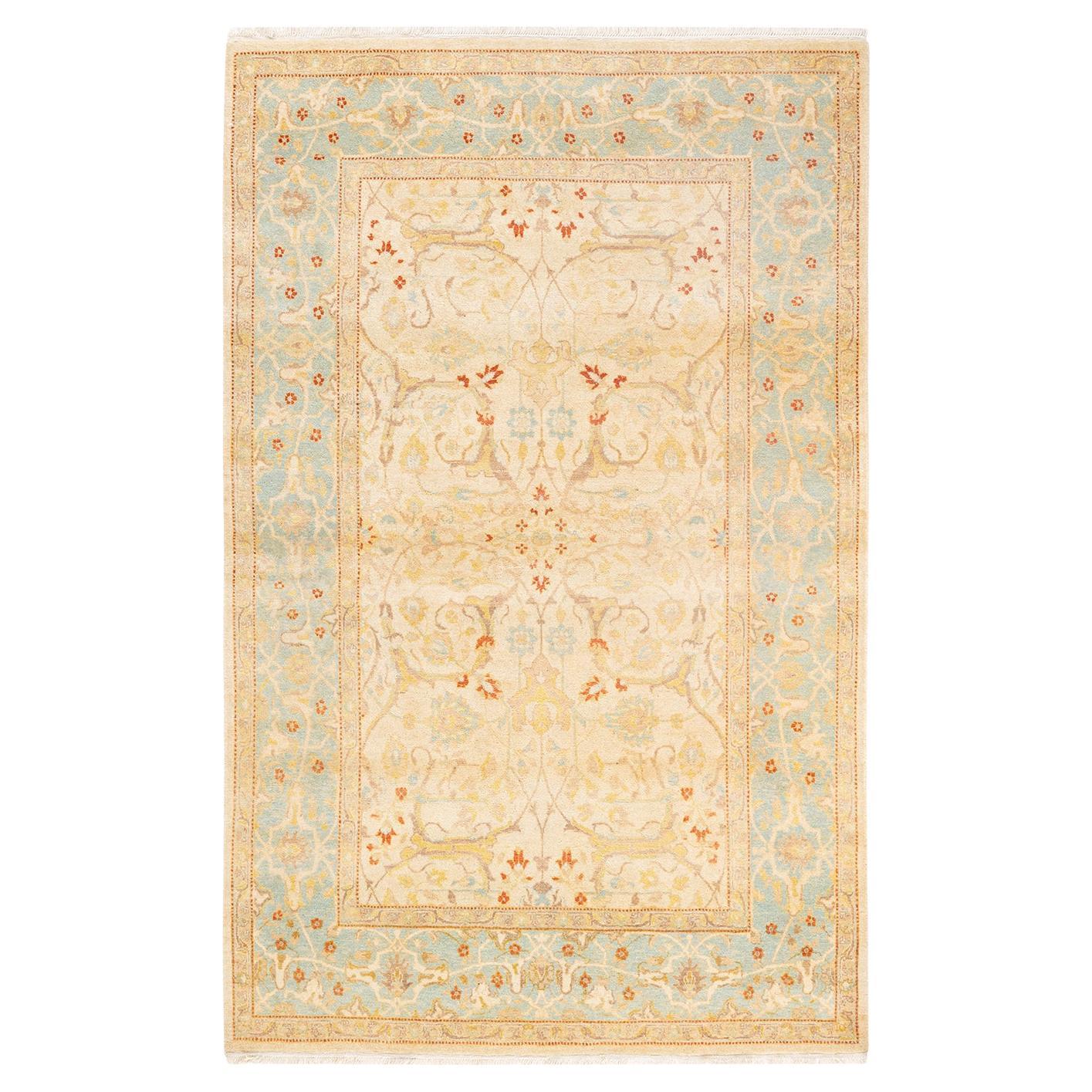 One-of-a-kind Hand Knotted Oriental Mogul Ivory Area Rug For Sale