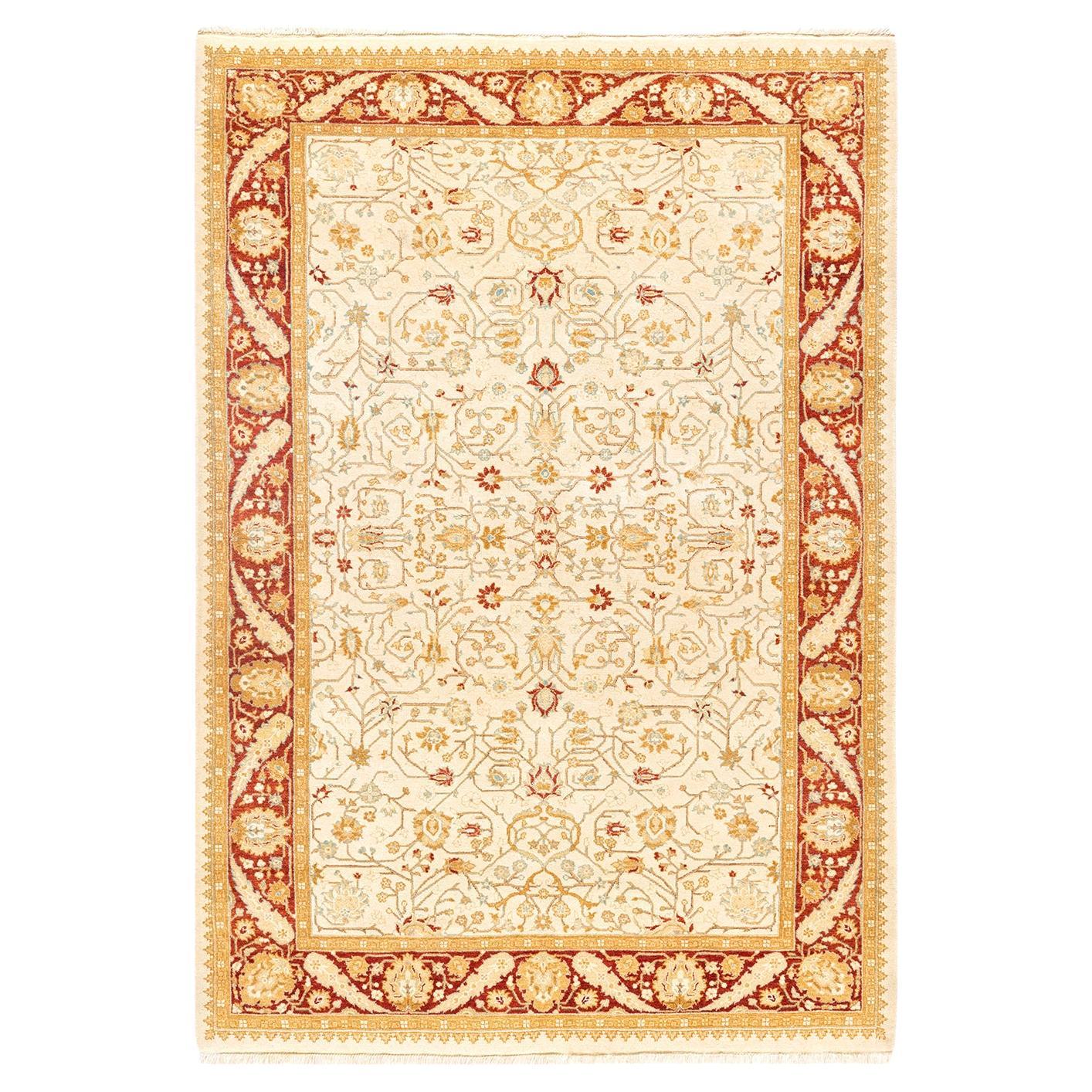 One-of-a-kind Hand Knotted Oriental Mogul Ivory Area Rug For Sale