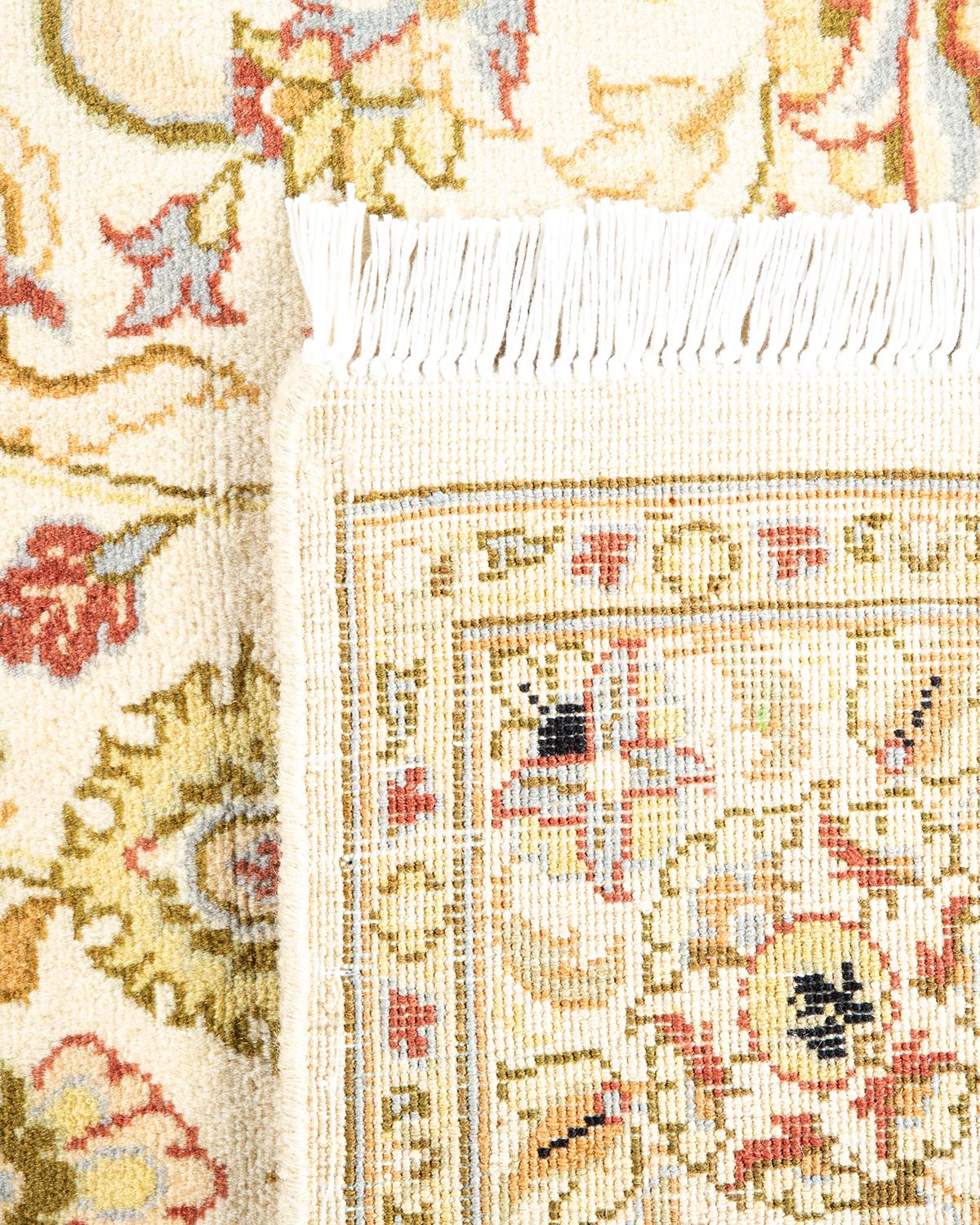 Contemporary One-Of-A-Kind Hand Knotted Oriental Mogul Ivory Area Rug For Sale