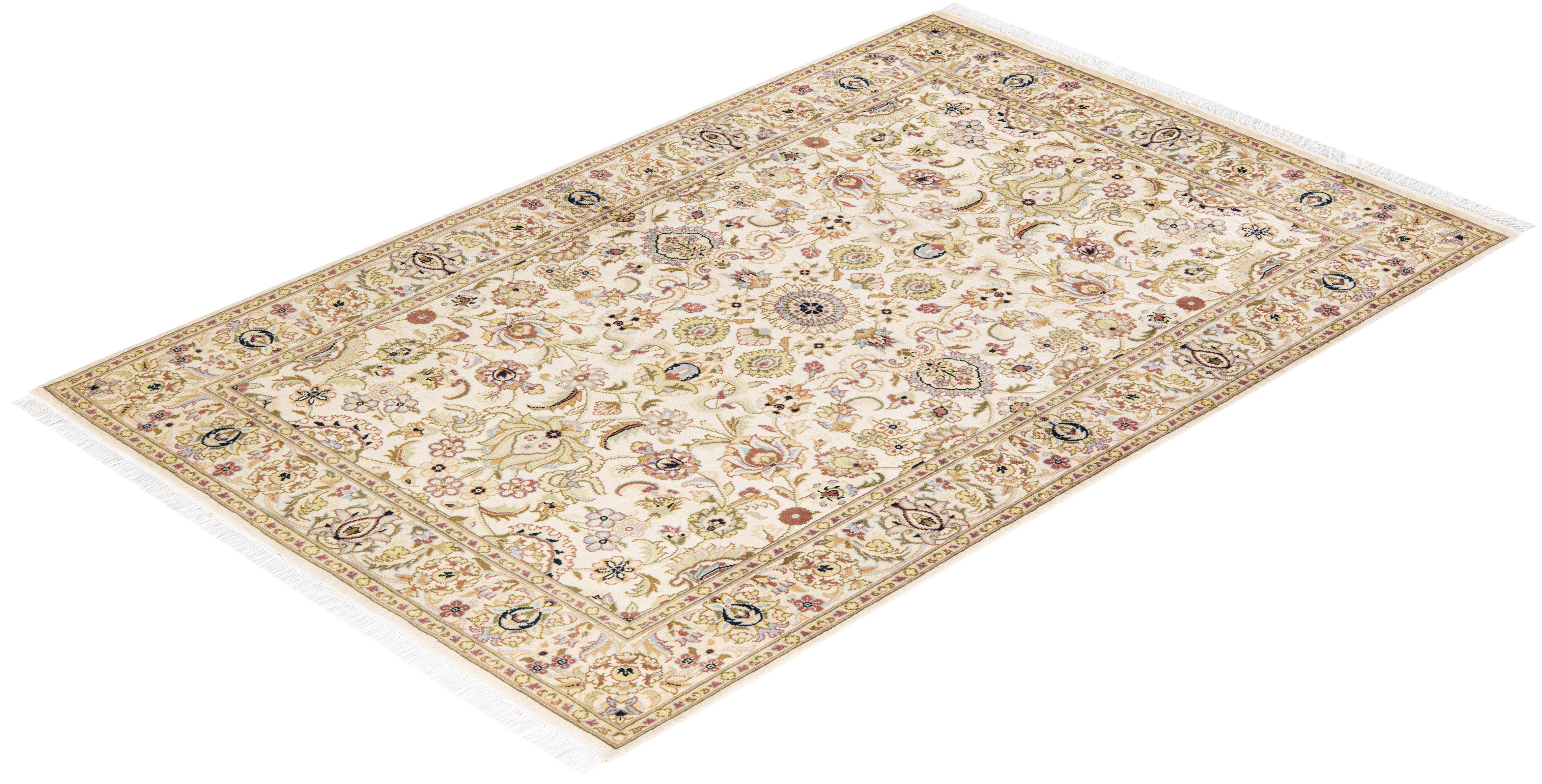 One-Of-A-Kind Hand Knotted Oriental Mogul Ivory Area Rug For Sale 2