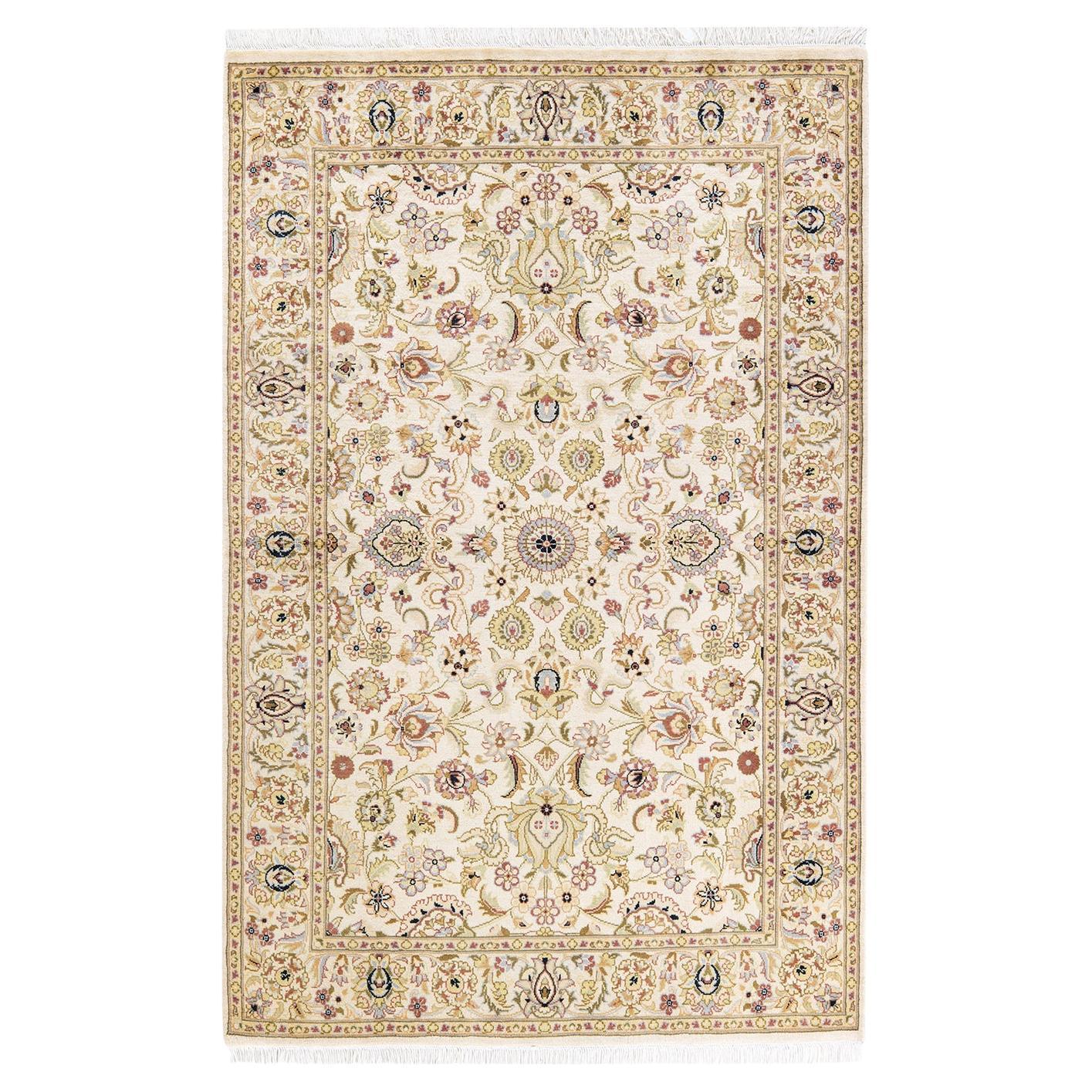 One-Of-A-Kind Hand Knotted Oriental Mogul Ivory Area Rug For Sale