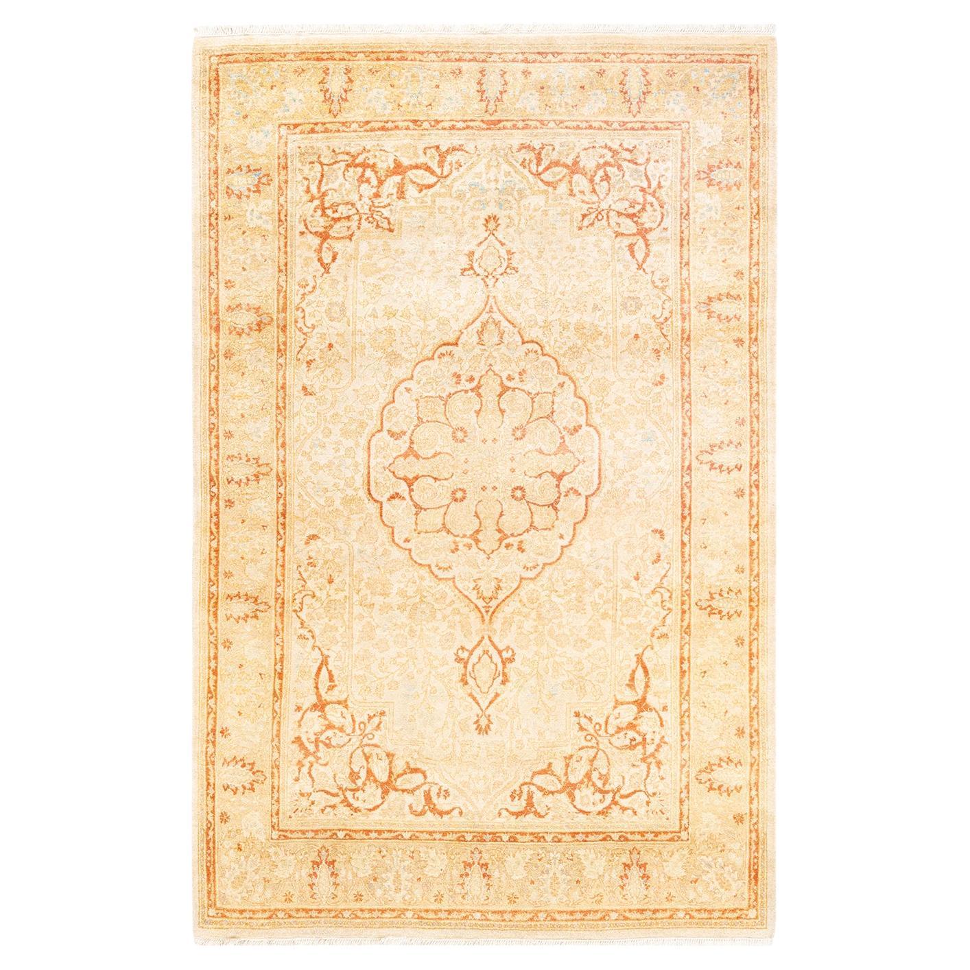 One-Of-A-Kind Hand Knotted Oriental Mogul Ivory Area Rug 4' 3" x 6' 5" For Sale