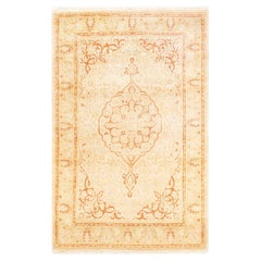 Einzigartiger handgeknüpfter orientalischer Mogul-Teppich in Elfenbein, 2,25 m x 2,25 m, Unikat
