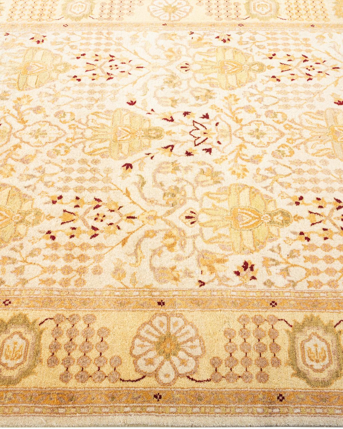 Handgeknüpfter orientalischer Mogul elfenbeinfarbener Teppich in Elfenbein, Unikat im Zustand „Neu“ im Angebot in Norwalk, CT