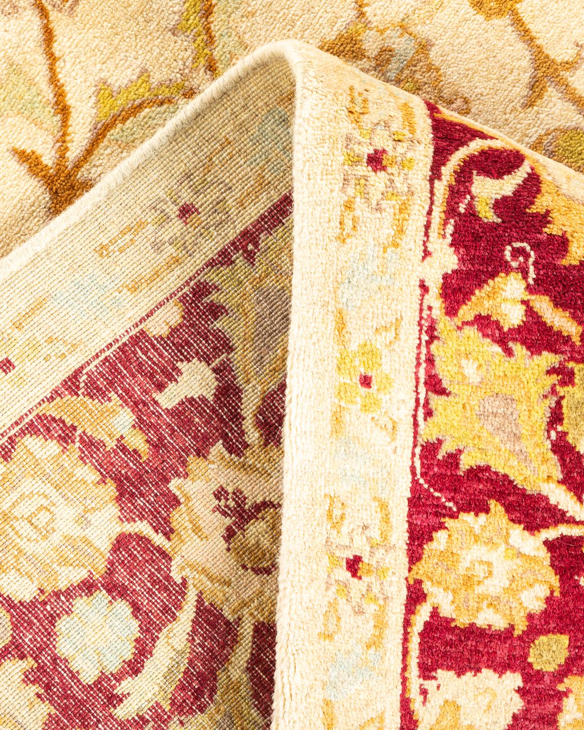 Handgeknüpfter orientalischer Mogul Elfenbeinfarbener Teppich, Unikat (Wolle) im Angebot
