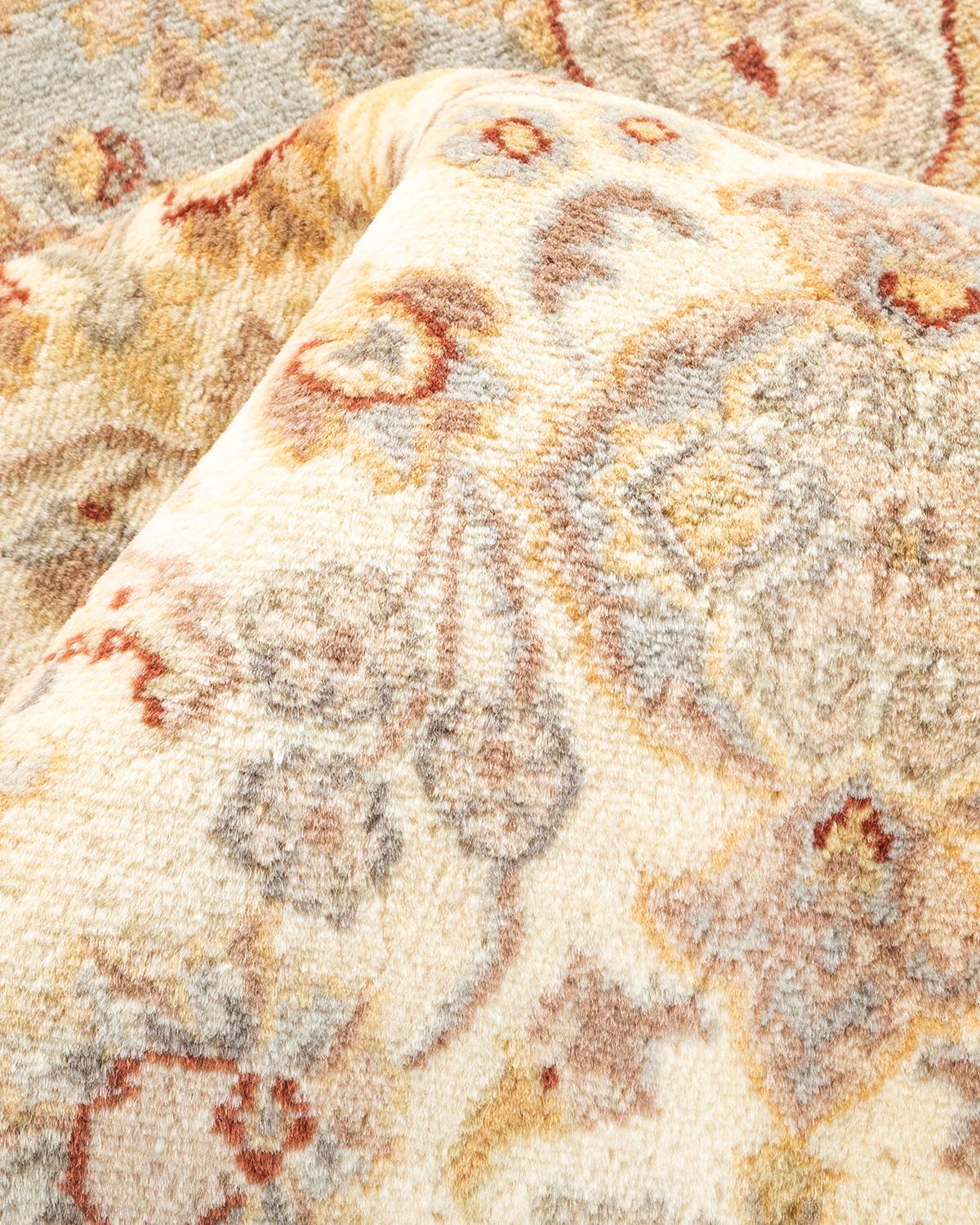 One-of-a-kind Hand Knotted Oriental Mogul Ivory Area Rug For Sale 1