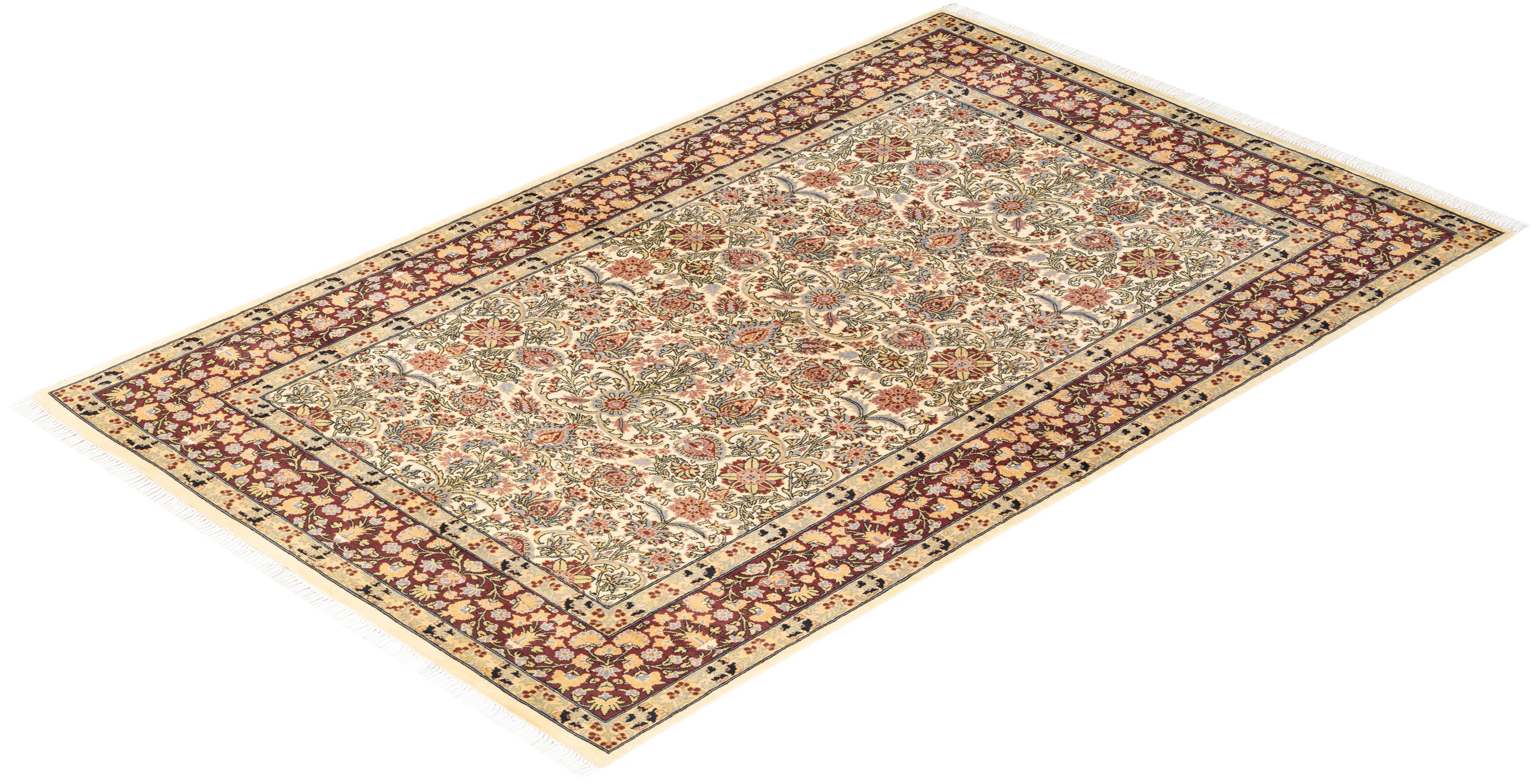 Handgeknüpfter orientalischer Mogul Elfenbeinfarbener Teppich, Unikat 2