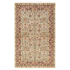 Handgeknüpfter orientalischer Mogul Elfenbeinfarbener Teppich, Unikat