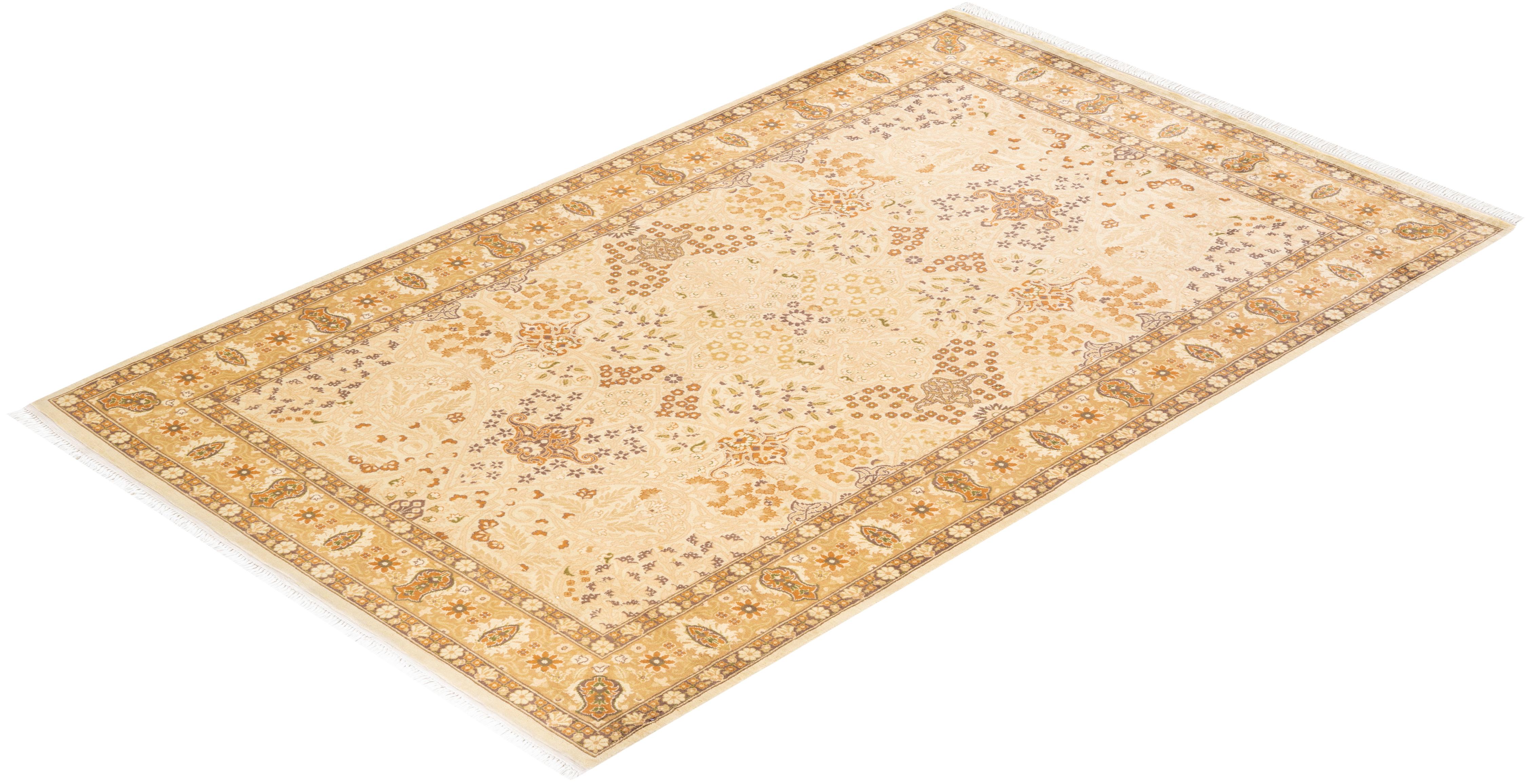 One-of-a-Kind Hand Knotted Oriental Mogul Ivory Area Rug For Sale 2