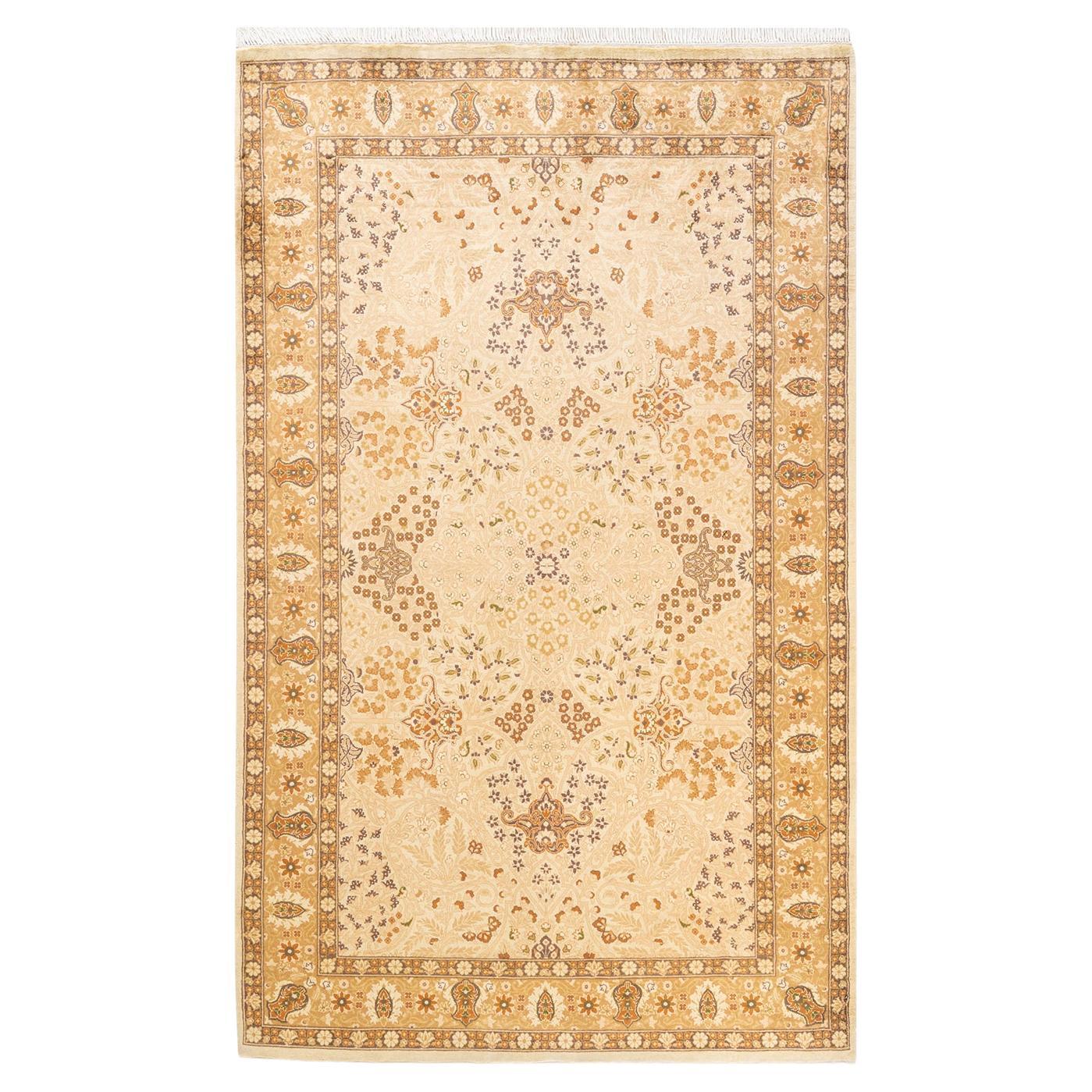 One-of-a-Kind Hand Knotted Oriental Mogul Ivory Area Rug