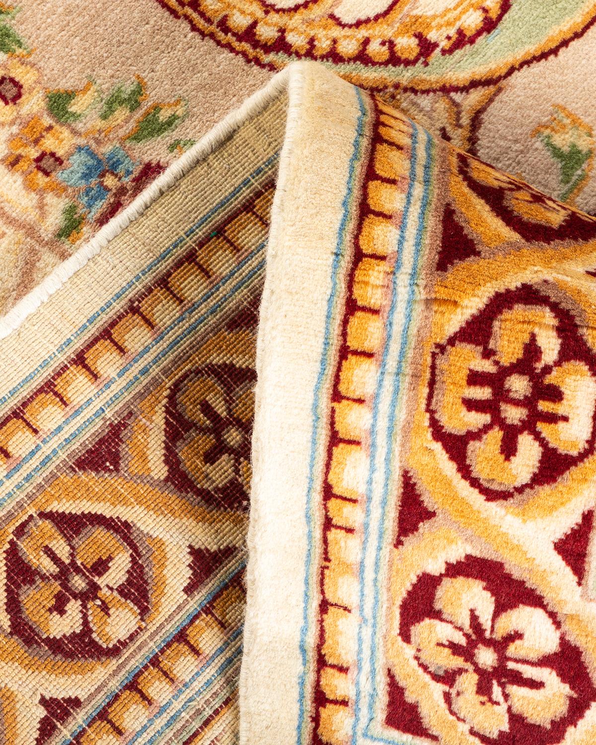 Handgeknüpfter orientalischer Mogul elfenbeinfarbener Teppich in Elfenbein, Unikat (Wolle)