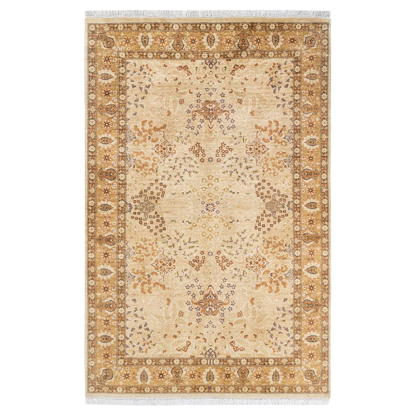 One-Of-A-Kind Hand Knotted Oriental Mogul Ivory Area Rug