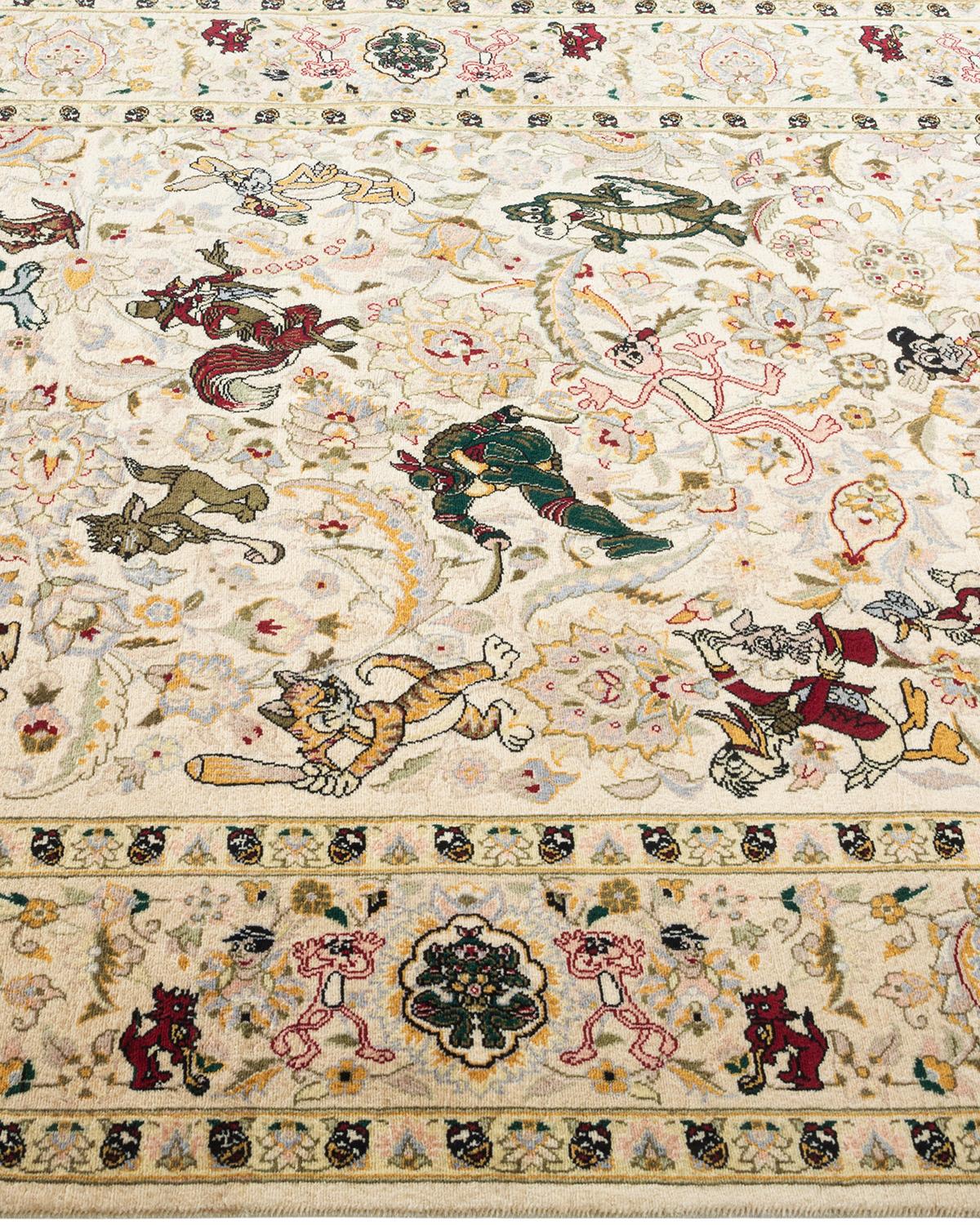 Tapis Oriental Mogul ivoire noué à la main, unique en son genre Neuf - En vente à Norwalk, CT