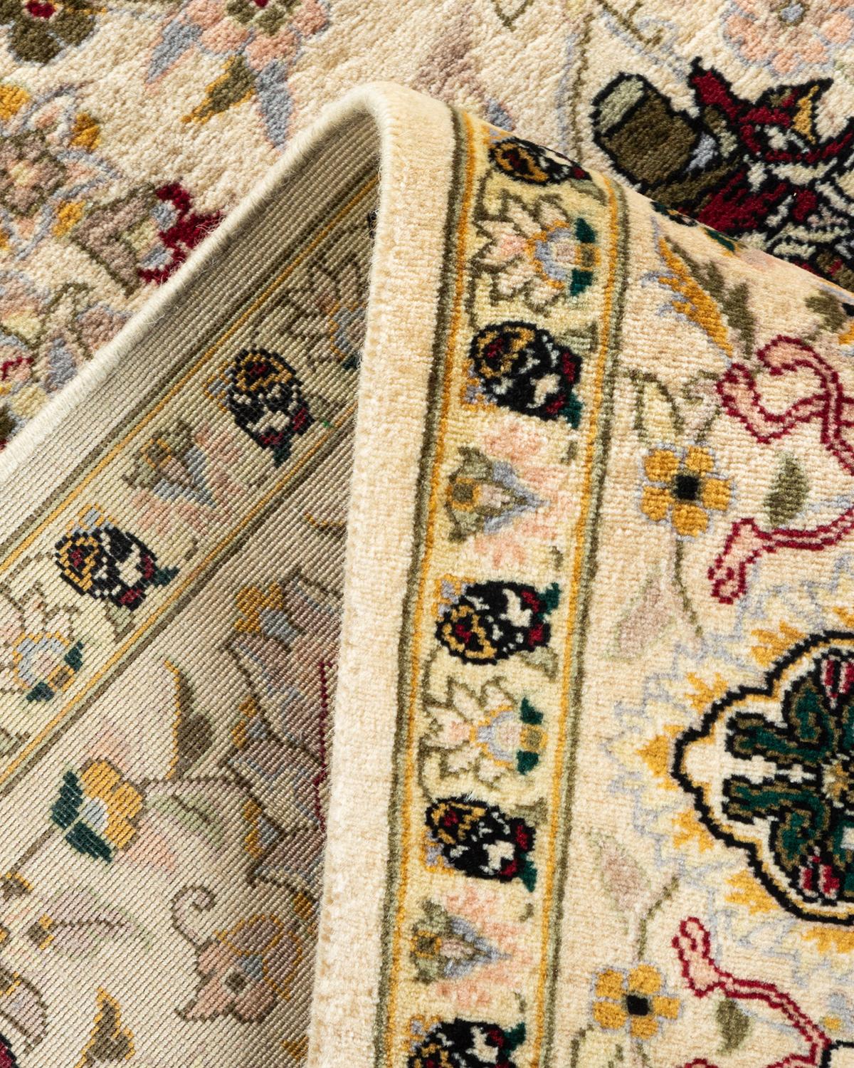 Laine Tapis Oriental Mogul ivoire noué à la main, unique en son genre en vente