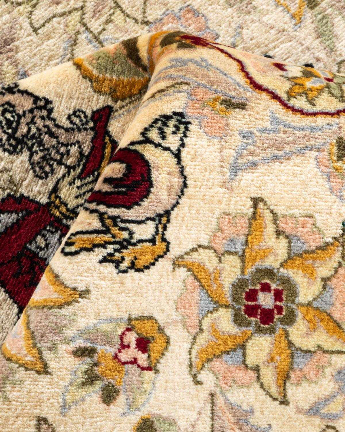 Tapis Oriental Mogul ivoire noué à la main, unique en son genre en vente 1