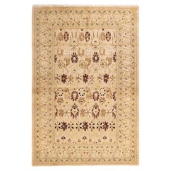 Handgeknüpfter orientalischer Mogul Elfenbeinfarbener Teppich, 1,25 m x 2,25 m, Unikat
