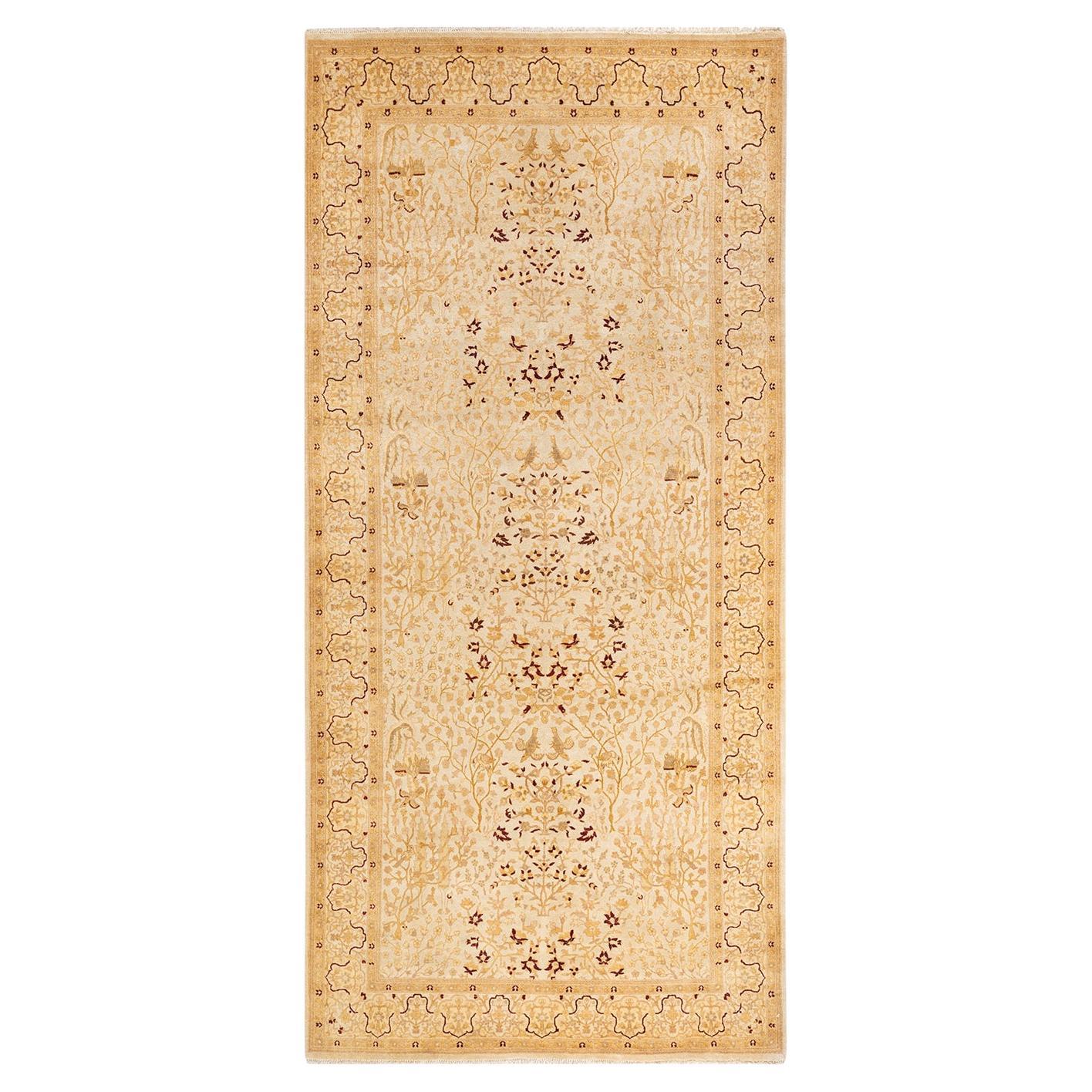 One-Of-A-Kind Hand Knotted Oriental Mogul Ivory Area Rug 5' 0" x 10' 7" For Sale