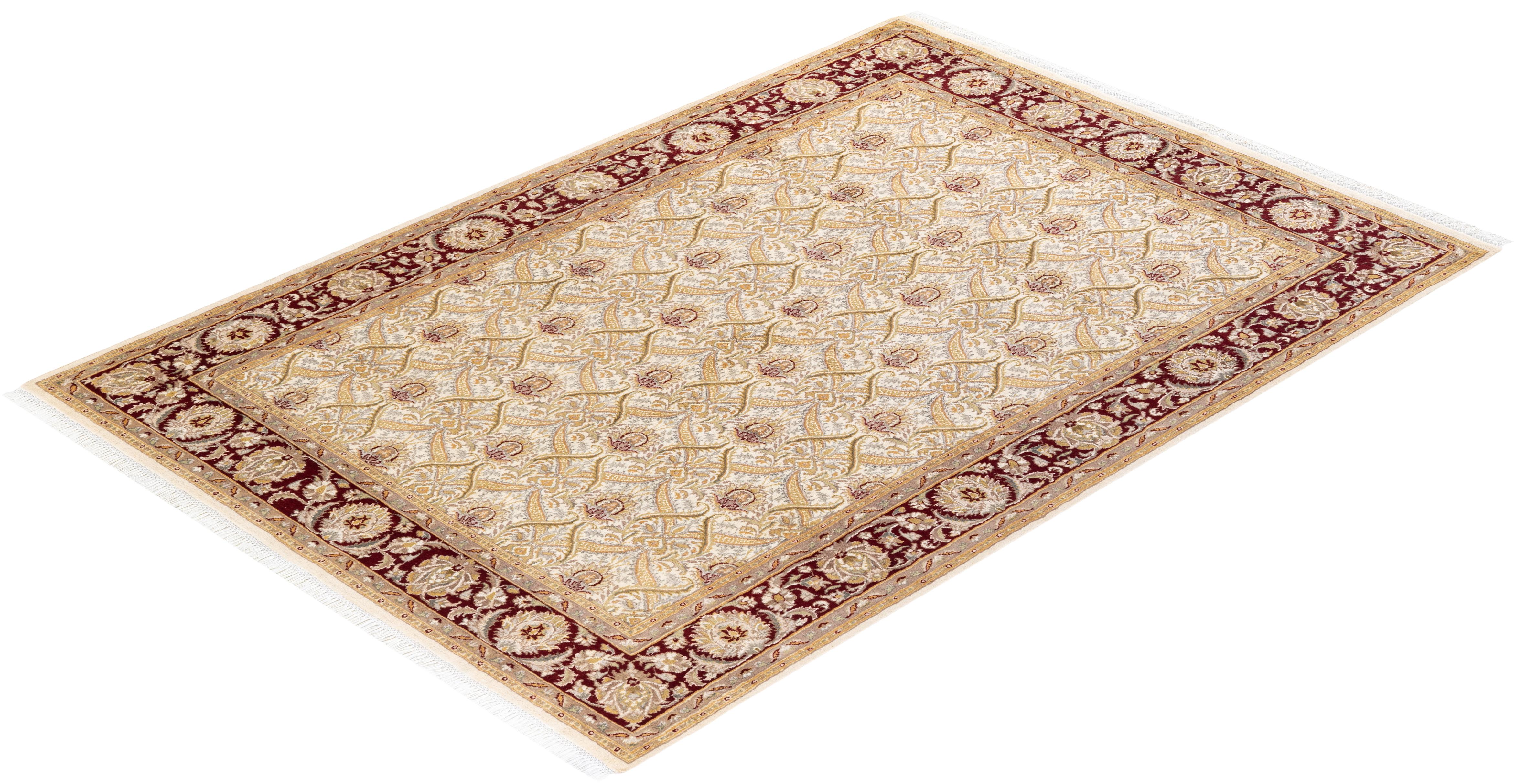 Tapis Oriental Mogul ivoire noué à la main, unique en son genre en vente 2