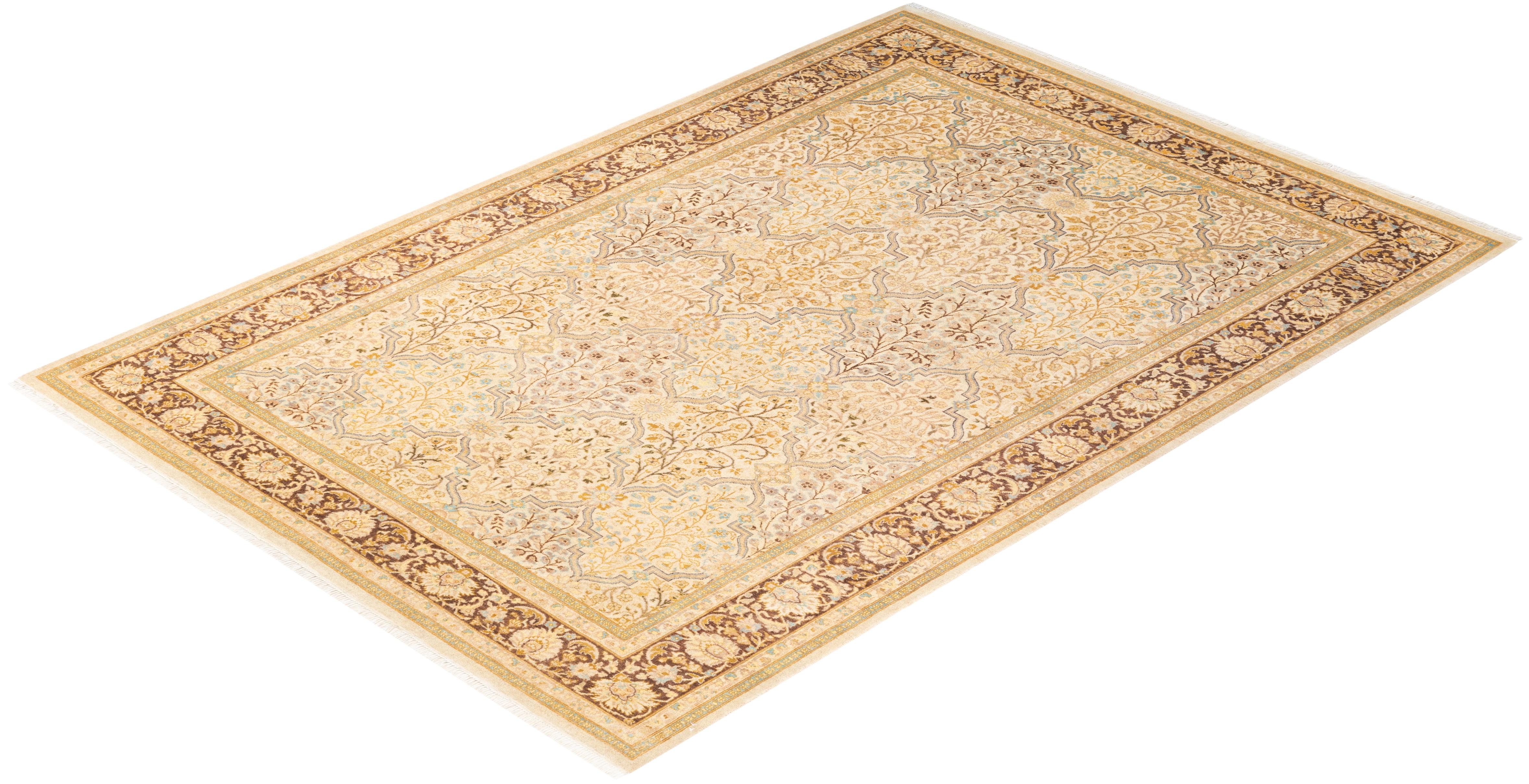 Alfombra Oriental Mogul Marfil Anudada a Mano, Única en su Género en venta 2