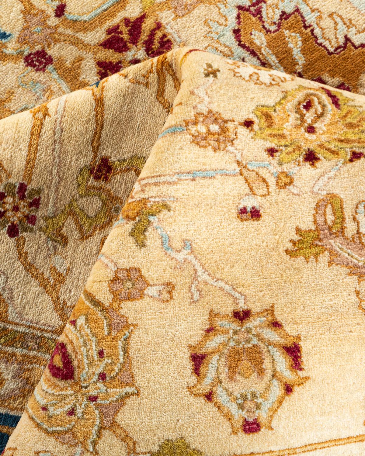 Tapis unique Oriental Mogul ivoire noué à la main unique en son genre en vente 1