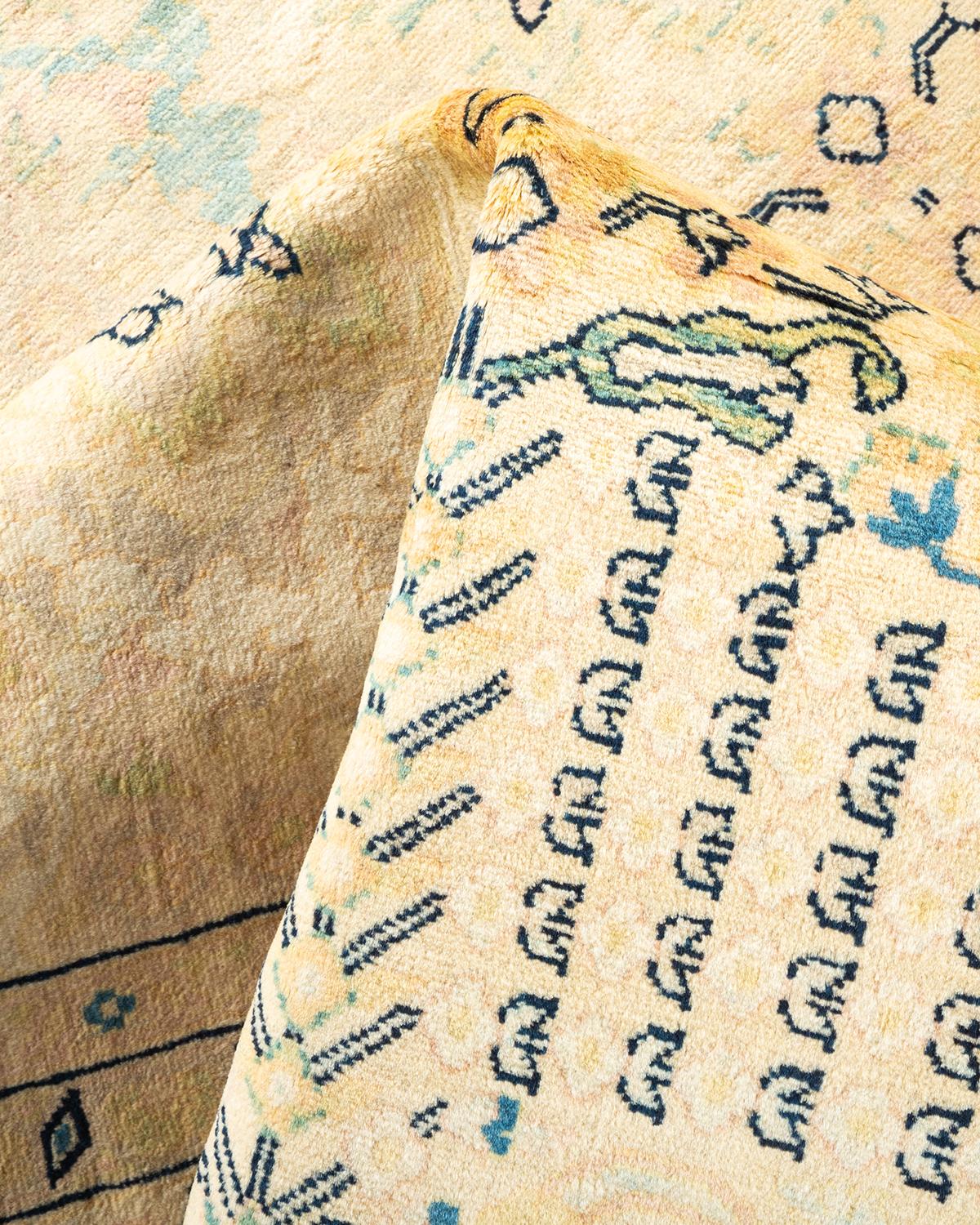 Handgeknüpfter orientalischer Mogul elfenbeinfarbener Teppich in Elfenbein, Unikat 1
