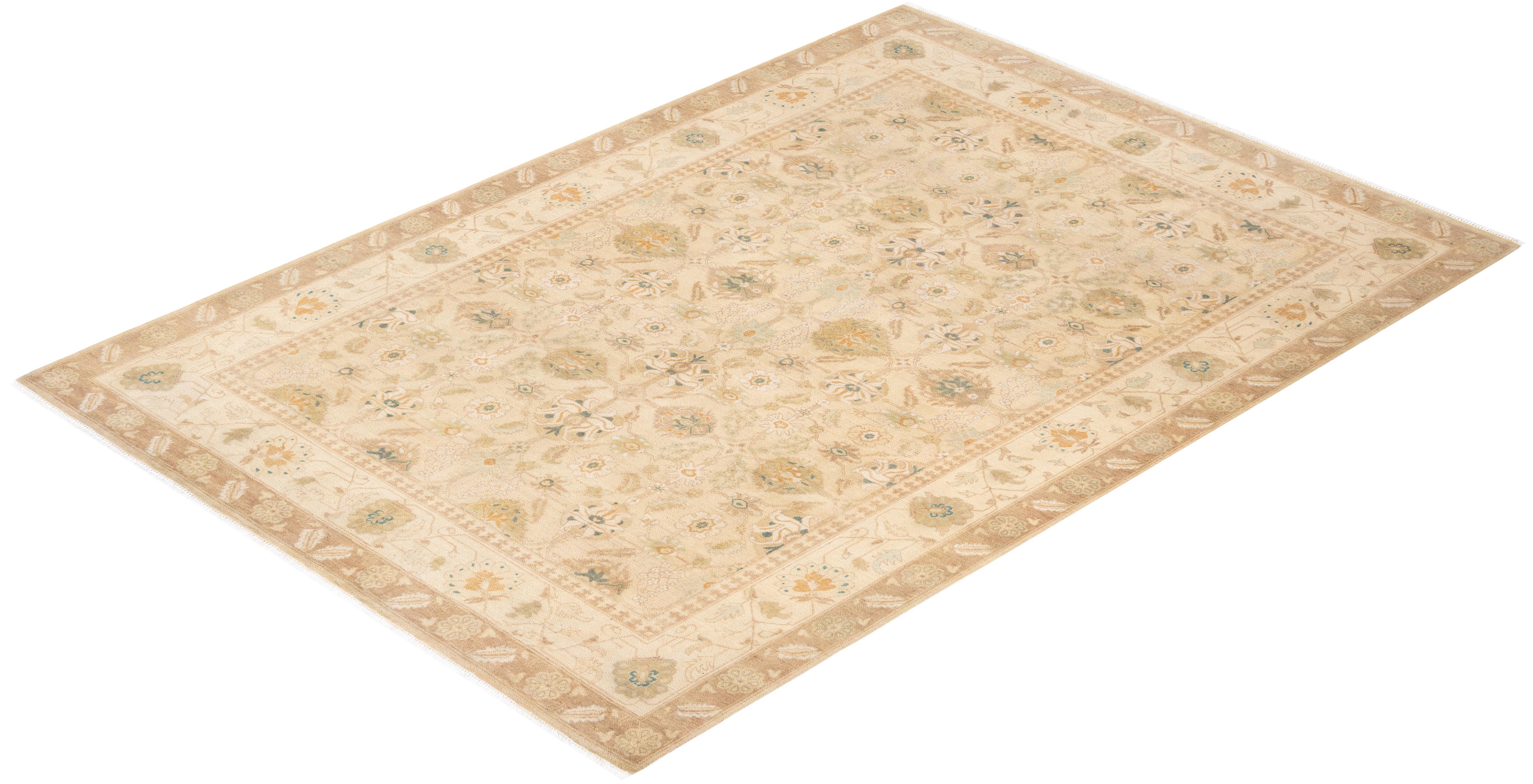 Handgeknüpfter orientalischer Mogul Elfenbeinfarbener Teppich, Unikat 2