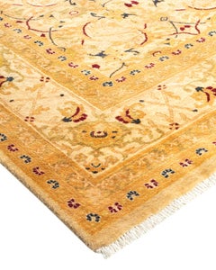 Handgeknüpfter orientalischer Mogul Elfenbeinfarbener Teppich, Unikat