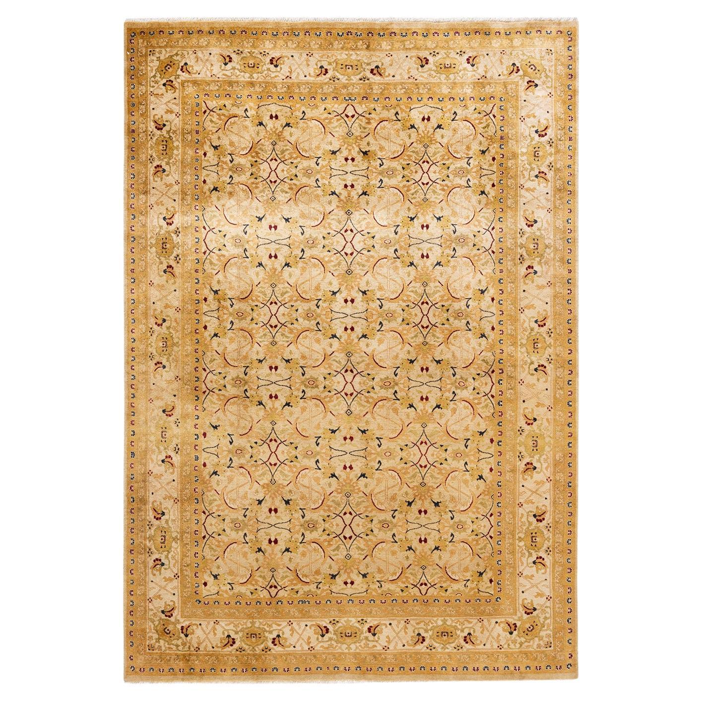 One-of-a-Kind Hand Knotted Oriental Mogul Ivory Area Rug For Sale