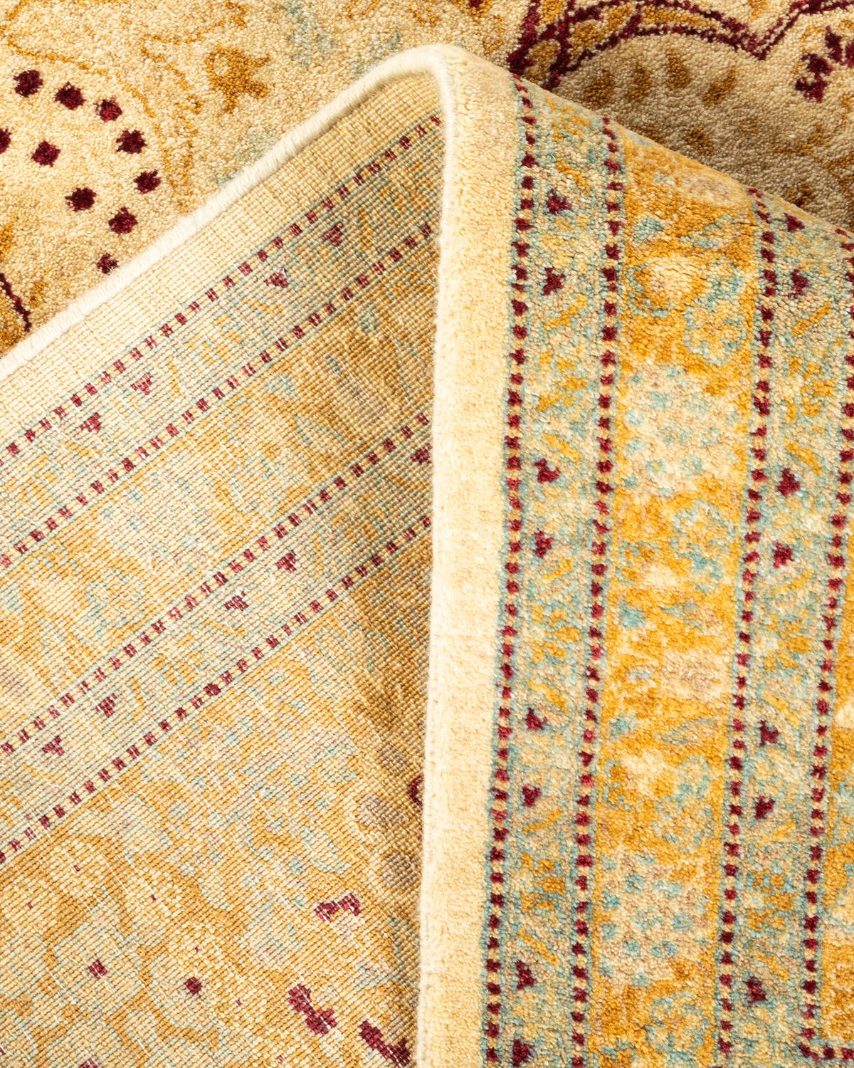 Handgeknüpfter orientalischer Mogul elfenbeinfarbener Teppich in Elfenbein, Unikat (Wolle) im Angebot