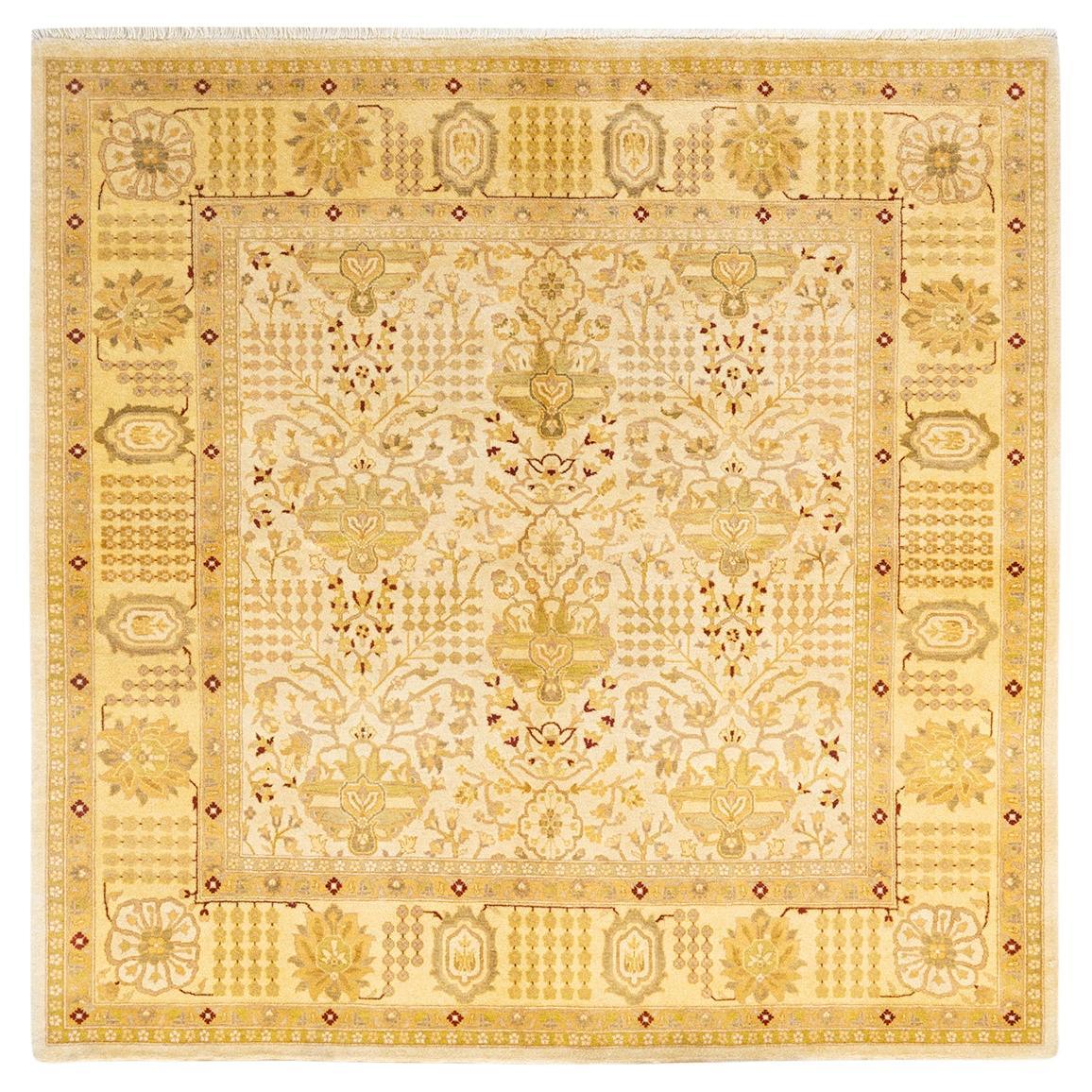 Tapis Oriental Mogul ivoire noué à la main, unique en son genre en vente