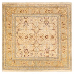 Tapis Oriental Mogul ivoire noué à la main, unique en son genre