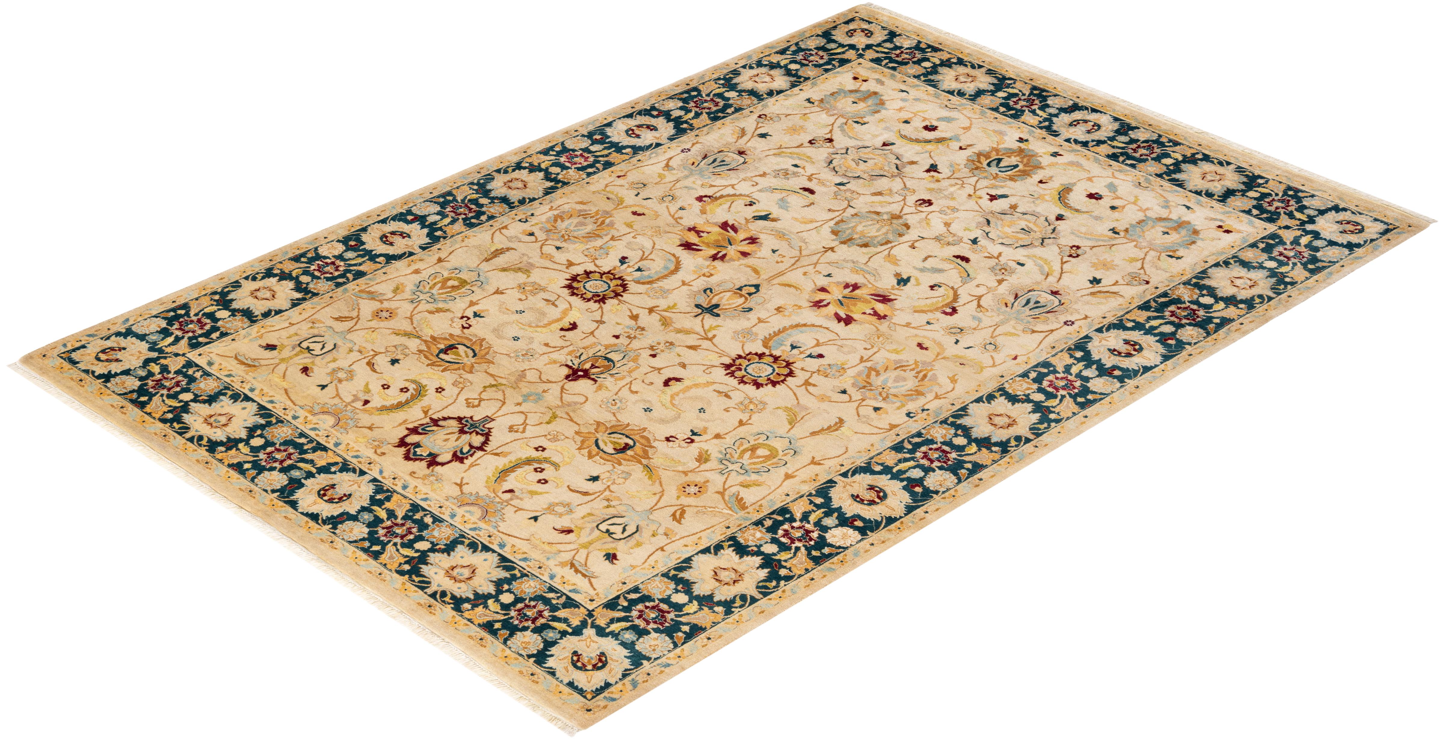 Tapis Oriental Mogul ivoire noué à la main unique en son genre en vente 2