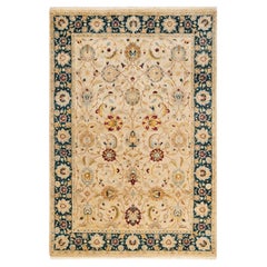 Tapis Oriental Mogul ivoire noué à la main unique en son genre