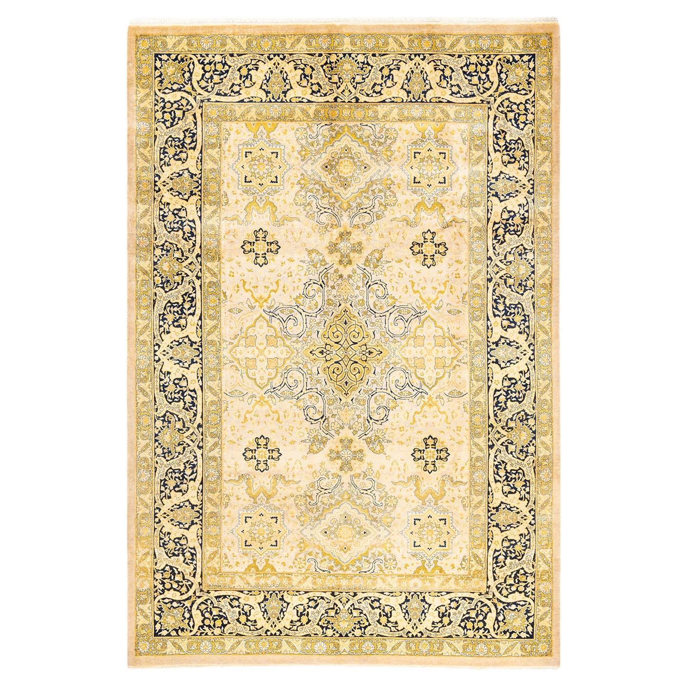 Handgeknüpfter orientalischer Mogul-Teppich in Elfenbein, 1,25 m x 2,25 m, Unikat im Angebot