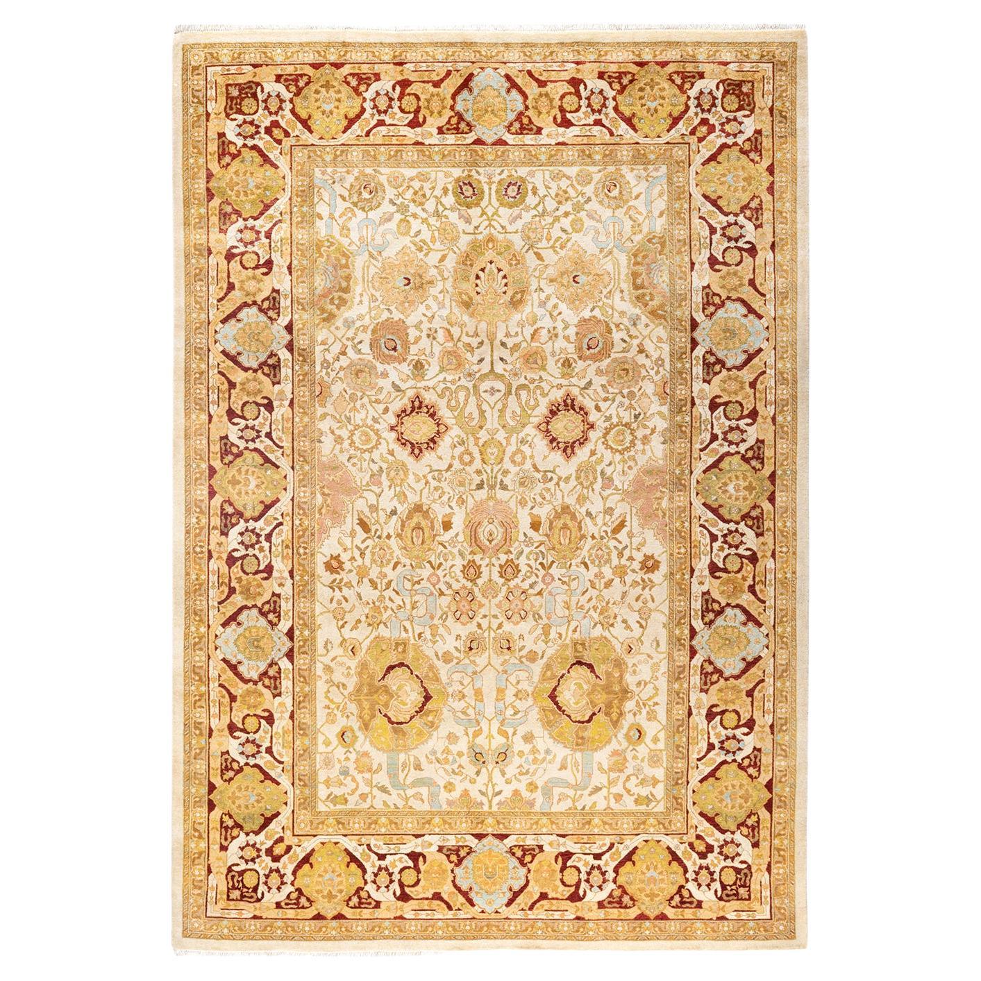 Tapis d'Orient Mogul Ivoire, noué à la main, unique en son genre