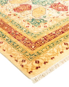 Handgeknüpfter orientalischer Mogul Elfenbeinfarbener Teppich, Unikat