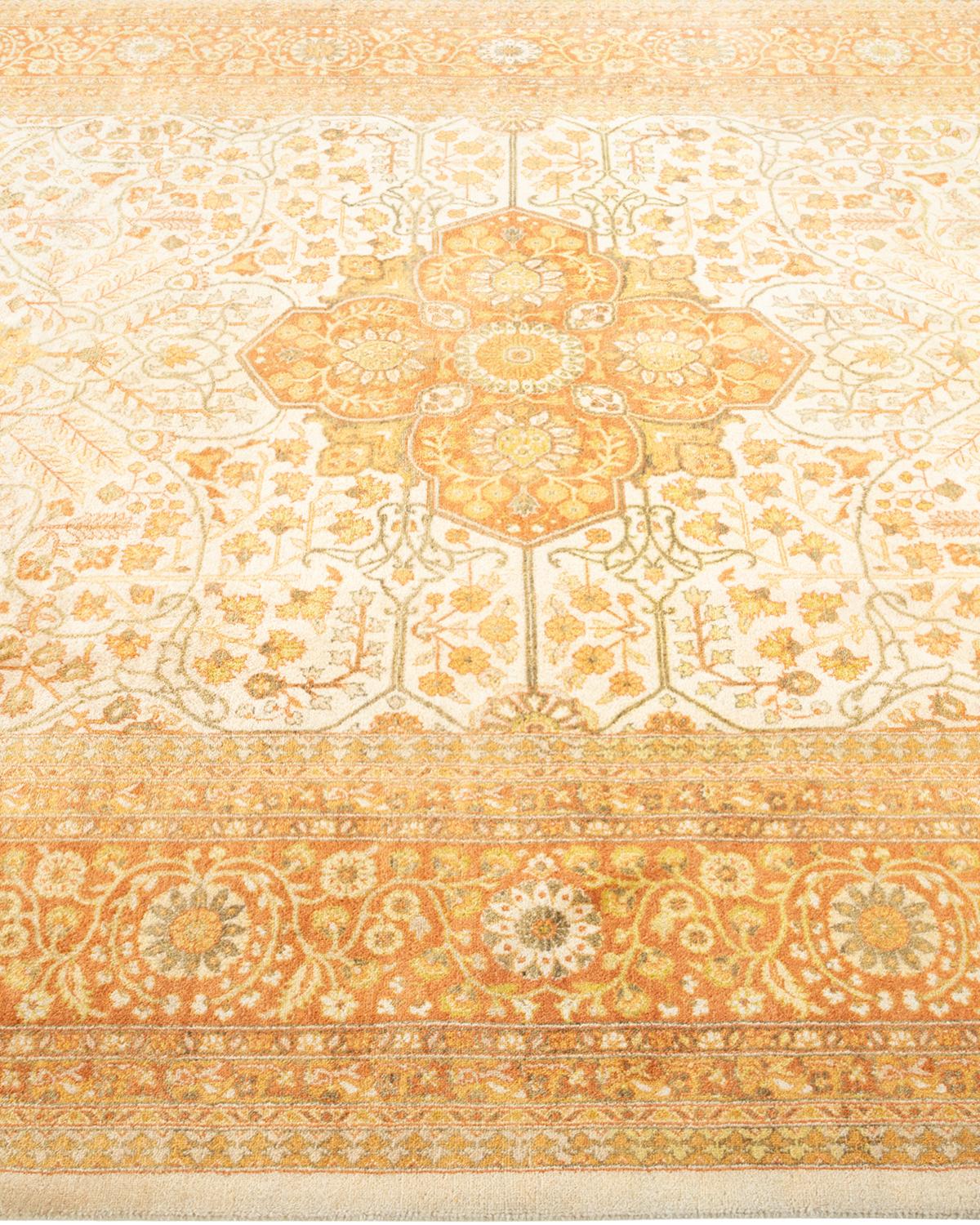 One-of-a-Kind Hand Knotted Oriental Mogul Ivory Area Rug In New Condition For Sale In Norwalk, CT