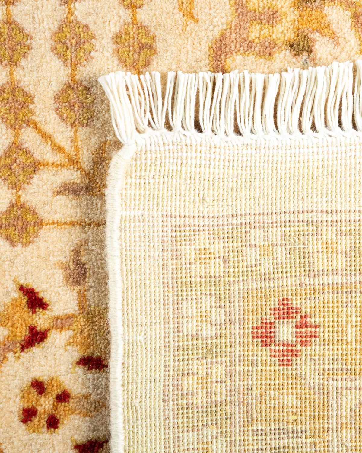 Contemporary One-Of-A-Kind Hand Knotted Oriental Mogul Ivory Area Rug For Sale