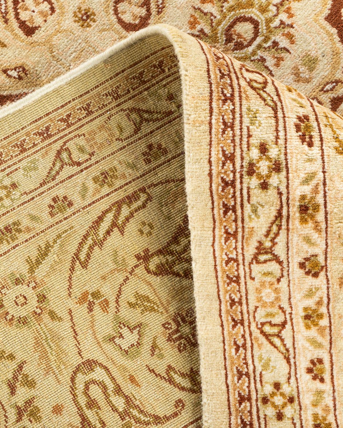 Handgeknüpfter orientalischer Mogul Elfenbeinfarbener Teppich, Unikat (Wolle) im Angebot