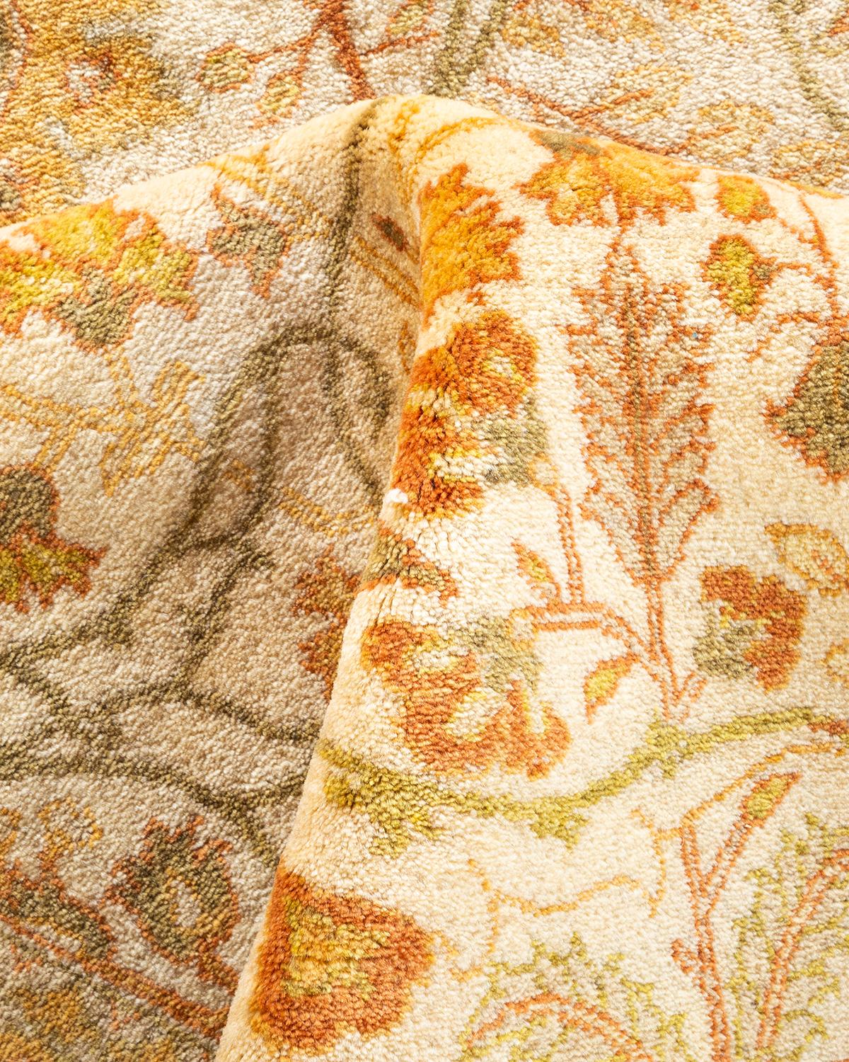 One-of-a-Kind Hand Knotted Oriental Mogul Ivory Area Rug For Sale 1