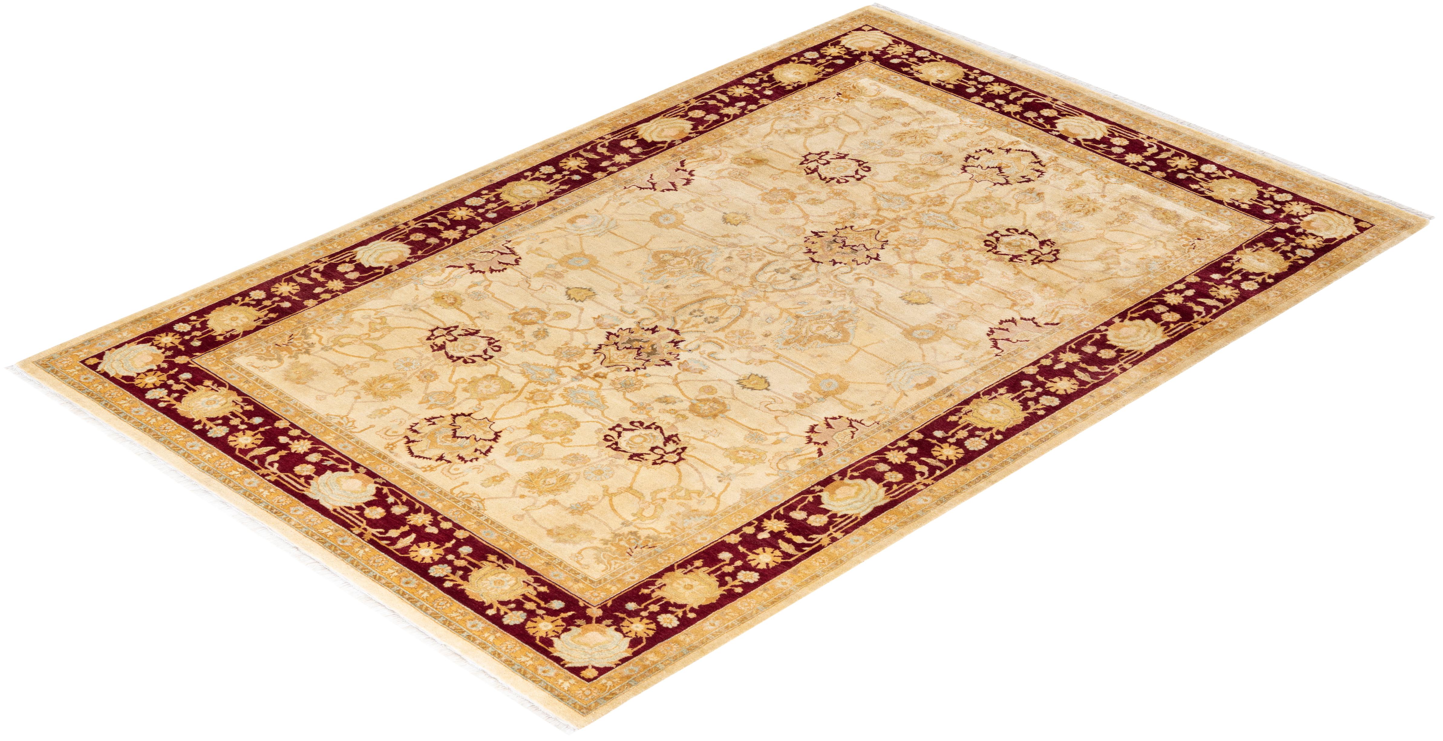One-of-a-kind Hand Knotted Oriental Mogul Ivory Area Rug For Sale 2