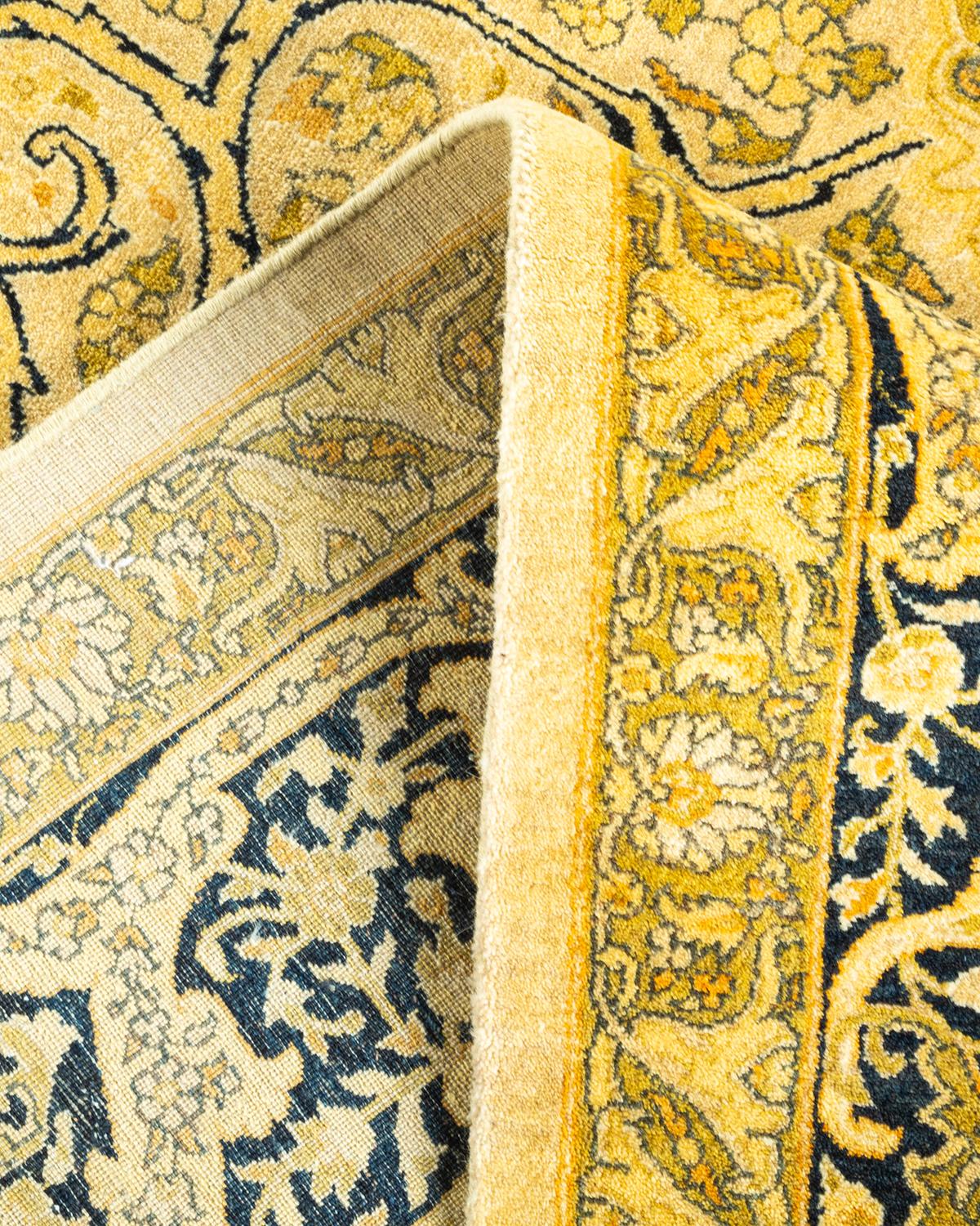 Handgeknüpfter orientalischer Mogul Elfenbeinfarbener Teppich, Unikat (Wolle)