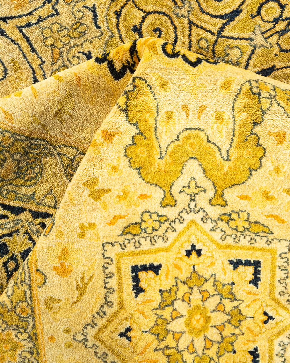 Handgeknüpfter orientalischer Mogul Elfenbeinfarbener Teppich, Unikat 1