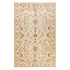 Tapis Oriental Mogul ivoire noué à la main, unique en son genre