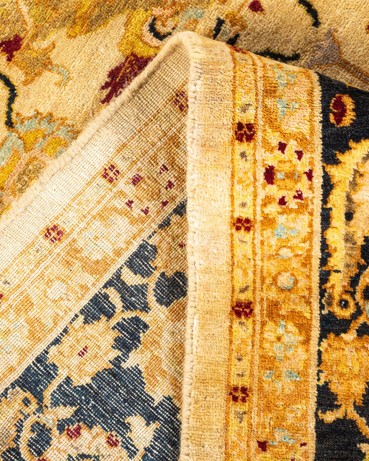 Handgeknüpfter orientalischer Mogul Elfenbeinfarbener Teppich, Unikat (Wolle) im Angebot