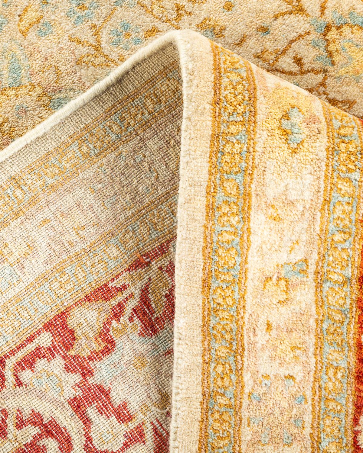 Handgeknüpfter orientalischer Mogul elfenbeinfarbener Teppich in Elfenbein, Unikat (Wolle) im Angebot